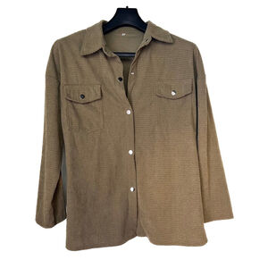 SHEIN Olive Green Neutral Textured Button-Up Shacket Capsule Dark Academia